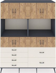 Resim Kronos Gardrop 8 Raflı 6 Çekmeceli 8 Kapaklı 176x59x221 Antrasit-çam/aytaşı Çam/aytaşı 