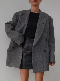 Resim Klasik Houndstooth Oversize Blazer - Gri / S 