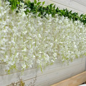 Resim 219.46cm Beyaz Wisteria Garland Yeşil Yapraklarla - Dayanıklı Kumaş Yapay Asma Bitkileri Düğünler, Doğum Günleri ve Zarif Etkinlikler için, Ev, Yatak Odası, Veranda, Şömine, DIY Estetik Oda Dekorasyonu, Düğün Dekorasyonları, Veranda Dekorasyonu, Zarif Etkinlik Aksesuarı, Doğal Görünüm Çiçekleri 