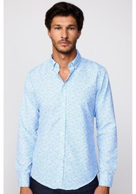 Resim Tudors Slim Fit Baskılı Desenli Kolay Ütü Yaka Düğmeli Beyaz Gömlek-28883-beyaz Beyaz 