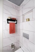 Resim ESER Siyah Havlu Tutacağı Raf Metal Havlu Askısı Mutfak Banyo Raflı Havluluk Metal Raflı Havluluk 30 Cm 