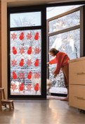 Resim kitchengenie ÖZELyıl Noel Temalı Vitrin Cam Kardan Adam Kar Tanesi ÖZEL sticker Kırmızı 69 Adet 