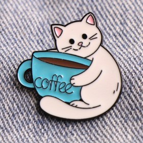 Resim Emaye Pin, Karikatür Kedi ile Kahve Fincanı, Moda Gömlek Pini, Kadın Aksesuarı, Kaplama Yok, Tüm Mevsim, Alaşım, Arkadaşlara Mükemmel Hediye 
