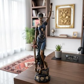 Resim Themis Adalet Heykeli 69 cm Mavi, Büyük Boy Lady Justice, Avukat Ofis Dekoru, Hukuk Hediyesi Büro 