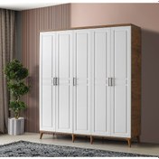 Resim GuneyStore Sport 5 Kapaklı Komple MDF Atlantik Çam-Beyaz Gardırop 