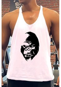 Resim Monk Gym Fitness Tank Top Sporcu Atleti Beyaz 