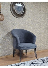 Resim Zafir Tekli Teddy Siyah Boyalı Telli Ayak Çay Seti Koltuk Tekli Berjer , Balkon, Salon, Ofis Füme 