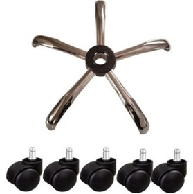 Resim fullreyon Metal Yıldız Ayak Ofis Koltuğu Ayağı+ 5 Adet Tekerlek + Amortisör 