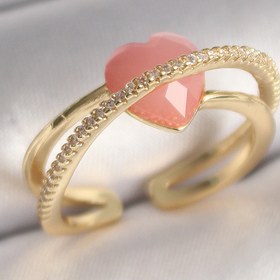 Resim NETWORK ART Pirinç Gold Renk Pembe Kristal Kalp Model Zirkon Taş Detaylı Kadın Yüzük - Lisinya 