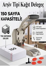 Resim Büyük Delgeç 1 Adet Temat 2160n Arşiv Tipi Büyük Delegeç Kağıt 150 Sayfa Kapasiteli 2 Pin 10 Disk Ekstra Güçlü 