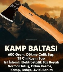 Resim Eltos Jaws Kamp Baltası, 600 Gram, Dökme Çelik Baş, 35 Cm Kayın Sap, Isıl İşlemli, Elektrostatik Toz Boyalı, Normal Tutuş, Odun Kesme, Kamp, Bahçe, Av Kullanımı 