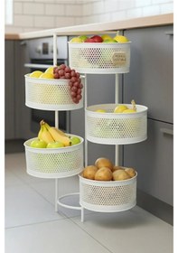 Resim Metal Sebzelik 5 Katlı Tepsili Açılır Metal Patates Soğan Meyvelik Sepeti Rafı Beyaz Beyaz 