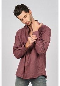Resim De Leone Erkek Uzun Kollu Yün Apre Gömlek 0171108 Bordo Bordo 