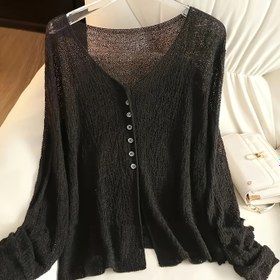 Resim Kadınlar İçin Şık V Yaka Hırka - Hafif, Uzun Kollu, Düğmeli, Polyester Karışımı, İlkbahar/Yaz/Sonbahar İçin Mükemmel, Günlük & Seksi Tarz, Bahar Dış Giyim, Bayan Hırkaları 