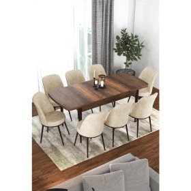 Resim Canisa Concept Via Serisi 80 x 132 cm Açılabilir Barok Ahşap Desen Mutfak Masa Takımı + 8 Adet Sandalye 