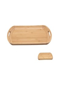 Resim Mien Bambu Servis Tepsisi - 38x24 Cm - Kendinden Kulplu Doğal Ahşap Tepsi Kahverengi 