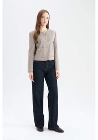 Resim DeFacto Bisiklet Yaka Geometrik Desenli Blazer Ceket E5231AX24CWBN271 Kahve 