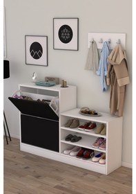 Resim Anatolia 2 Kapak Kayar Raflı Ayakkabılık Siyah Beyaz 