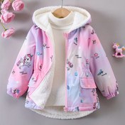 Resim Kızların Teddy astarlı Unicorn Ombre Baskılı Fermuarlı Kapüşonlu Ceketi, Kış / Sonbahar için, Toddler Kids Giyim 