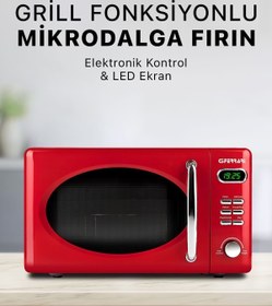 Resim G3ferrari 20L Retro Kırmızı Dijital Göstergeli Izgara Opsiyonlu Mikrodalga Fırın 