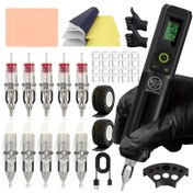 Resim Kablosuz Dövme Makinesi Tam Set Başlangıçlar İçin, Transfer Kağıtları ve Pratik Bej Renkli Tattoo Kalemi Kit'i, Şık Tutuşlu Kompakt Ergonomic Grip 
