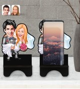 Resim Bk Gift Kişiye Özel Evleniyoruz Karikatürlü Ahşap Biblo Telefon Standı-5 