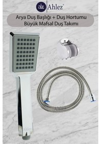 Resim Ahlez Arya Duş Başlığı + Duş Hortumu +Mafsal Duş Takımı Duş Seti Krom 