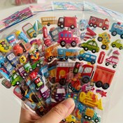 Resim 8 Parça Set Karikatür Araç Stickerları - 3D Stereoskopik Arabalar, İtfaiye Kamyonları, Ekskavatörler - Eğlenceli Eğitici Ödül Stickerları, Karışık Renkler, Kendinden Yapışkanlı Plastik 