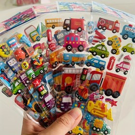 Resim 8 Parça Set Karikatür Araç Stickerları - 3D Stereoskopik Arabalar, İtfaiye Kamyonları, Ekskavatörler - Eğlenceli Eğitici Ödül Stickerları, Karışık Renkler, Kendinden Yapışkanlı Plastik 