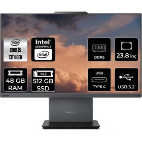 Resim Lenovo Thinkcentre Neo 50A Gen 5 i5 13420H All In One Bilgisayar 48GB RAM 512GB SSD 23.8" FHD FreeDOS + Per4 USB 12SC000YTRP327 