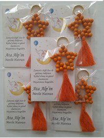 Resim 25 ADET TURUNCU RENK AHŞAP ANAHTARLIK BEBEK MEVLİD SÜNNET ŞEKERİ Turuncu 