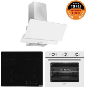 Resim Afm Tech Monaco Vitroseramik Elektrikli Ankastre 6+1 Turbolu Beyaz Set ( V6-04 + FM7601 + 3301 ) 