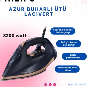 Resim 3200W Güçlü, 55G/DK Buhar Çıkışlı, Şık Lacivert Buharlı Ütü 