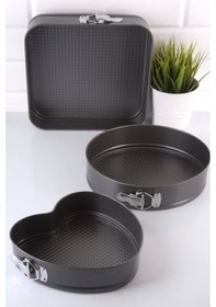 Resim 3'Lü Siyah Kelepçeli Kek Kalıbı Seti Kalp Yuvarlak Kare 