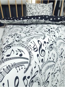 Resim özgürce Yumuşak 5 Parça Bebek Uyku Seti, Notalı Desen, 90x130 cm 