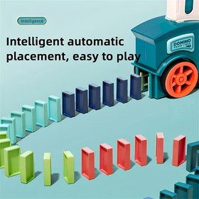 Resim Domino treni, çocukların otomatik olarak eğlenceli eğitici oyuncakları olan yapı blokları, yaratıcı yapı blokları, sonsuz eğlence! Cadılar Bayramı ve Noel hediyesi 