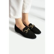 Resim Kaof Shoes Kadın Siyah Süet Babet Ayakkabı Kadın Günlük Ayakkabı Salaş Esnek Rahat Babet Kadın Klasik Ayakkabı 