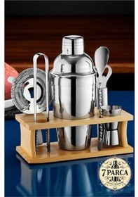 Resim Shaker Kokteyl Set - 7 Parça 550 Ml Shaker Coctail Set Bambu Standlı 