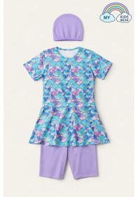 Resim My Kids Wear Kız Çocuk Desenli Şortlu Bone Li Mayo Takımı 12574 Lila 