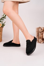 Resim Muggo VİNTAGE Süet Deri Günlük Rahat Önü Kapalı Kadın Loafer Terlik 