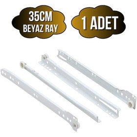 Resim Beyaz Metal Çekmece Rayı Tekerlekli Mobilya Dolap Çekmece Rayı Beyaz 35cm 1 Takım Metal Çok Renkli 
