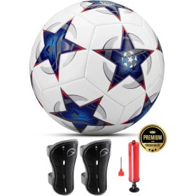 Resim 3lü Set Futbol Topu Tekmelik Şampiyonlar Ligi Pompalı Sert Zemin Halı Saha Futbol Topu Mavi No:5 Mavi 