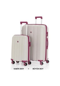 Resim Mçs Bavul Büyük Ve Kabin 2li Set Kırılmaz Silikon Valiz V305 Kemik/mürdüm Kemik 