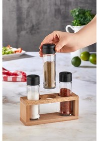 Resim 3lü Ahşap Stantlı Baharat Takımı Lisa Baharatlık Seti 001 
