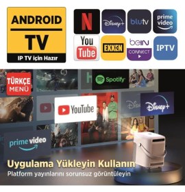 Resim Yüksek Çözünürlük Android Tv Projeksiyon Cihazı, 4k, Auto Focus, Kablosuz Bağlantı 