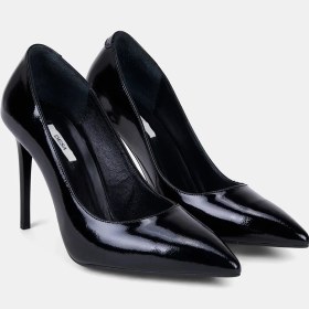 Resim Desa Kadın Siyah Sivri Burunlu Klasik Rugan Deri Stiletto 