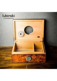 Resim Lubinski Masif Sedir Camlı Humidor Puro Kutusu 50s 
