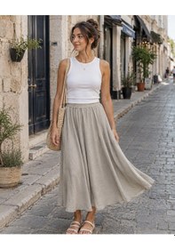 Resim Eren Style İtalyan Beli Lastikli Kloş Etek Bej 