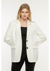 Resim Ekru Kadın Düğmeli Blazer Ceket 001 