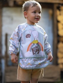 Resim DYZSTAR Tavşan Desenli Sıvı Geçirmez Uzun Kollu Bebek Mama ve Aktivite Önlüğü 6-24 Ay - BLW Uyumlu, Kırıntı Cepli Unisex Koruyucu Önlük 